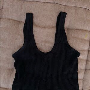 Black Ribbed V-Neck Tank Top